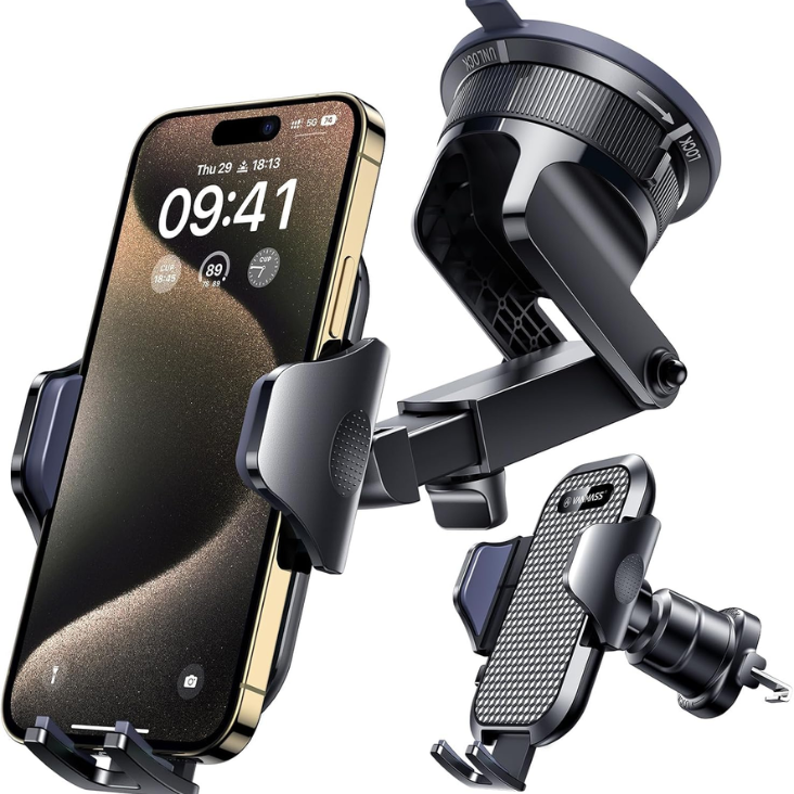 Main product image of VANMASS Cell Phone Mount, Dashboard Windshield Vent, for iPhone 15-18, Android, Black