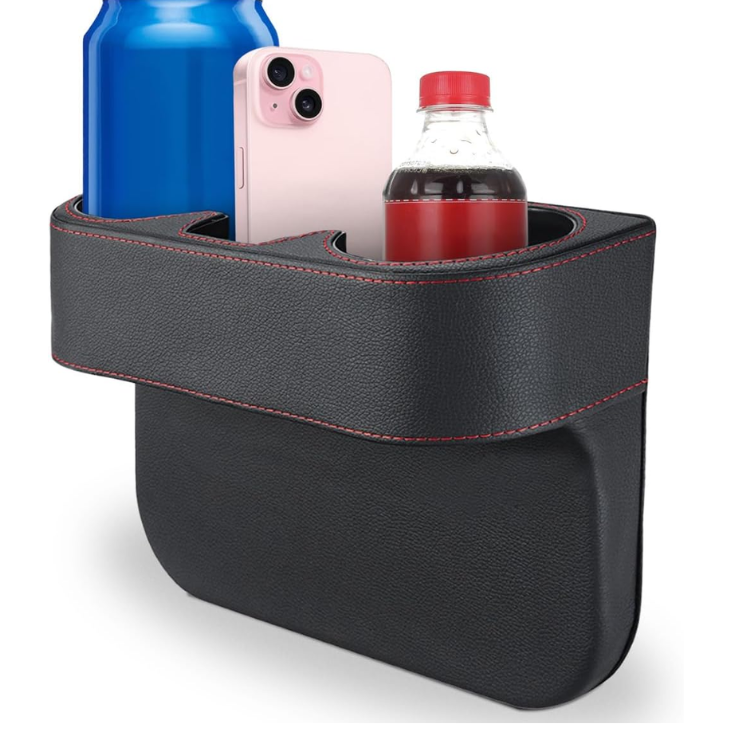Main product image of KITUREK Car Cup Holder, PU Leather Front Seat Organizer, Black