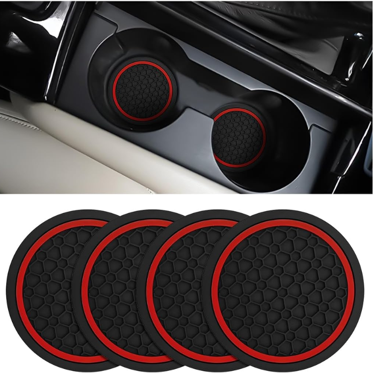 Main product image of Mandark 4-Pack 2.75 Inch Non-Slip Car Cup Holder Coasters, Black/Red