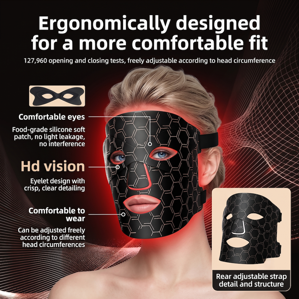 9D Beauty Mask, Photon Rejuvenation LED Silicone Phototherapy Mask, Infrared Large Row Lamp Beauty Device