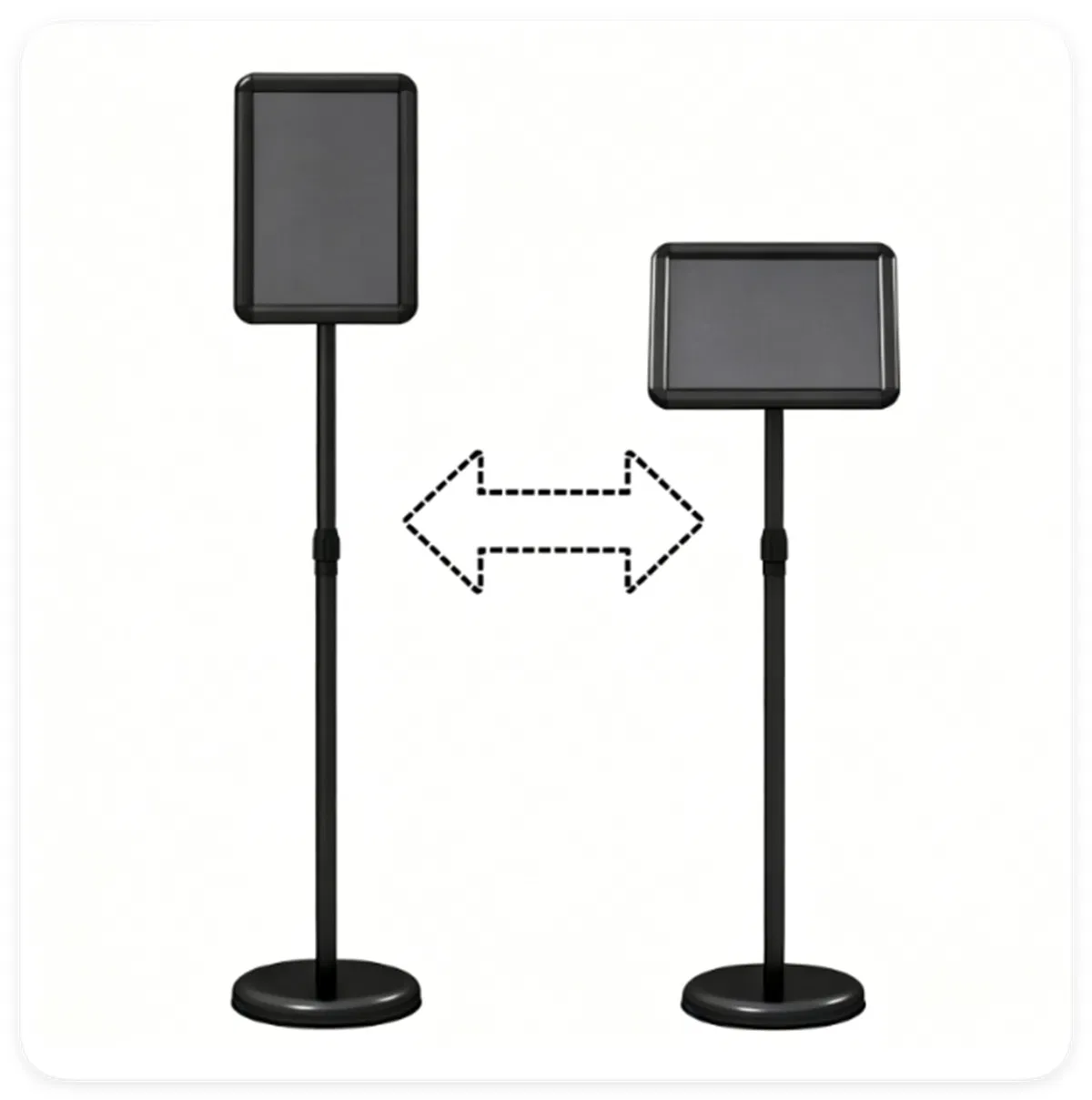 Main product image of Adjustable Floor Sign Holder, 8.5x11 Front Load Snap Frame, Rotatable, Weighted Base, Black