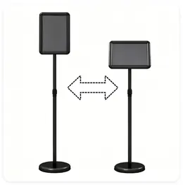 Product image of Adjustable Floor Sign Holder, 8.5x11 Front Load Snap Frame, Rotatable, Weighted Base, Black