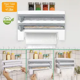 Magnetic Plastic Cling Film Dispenser With Cutter, Refillable Aluminum Foil And Plastic Cling Film Storage Box For Kitchen