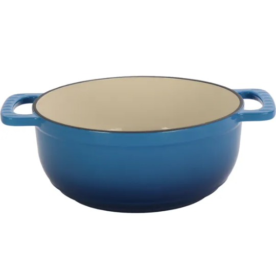 Cast Iron 6QT Cooking Pot - Gradient Blue - Includes Two Silicone Gloves - Enamel Pot