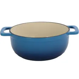 Cast Iron 6QT Cooking Pot - Gradient Blue - Includes Two Silicone Gloves - Enamel Pot