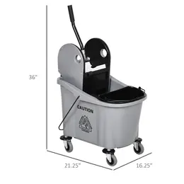 9.5 Gallon 38 Quart Mop Bucket With Wringer Cleaning Cart, 4 Moving Wheels, 2 Separate Buckets, & Mop-Handle Holder, Grey