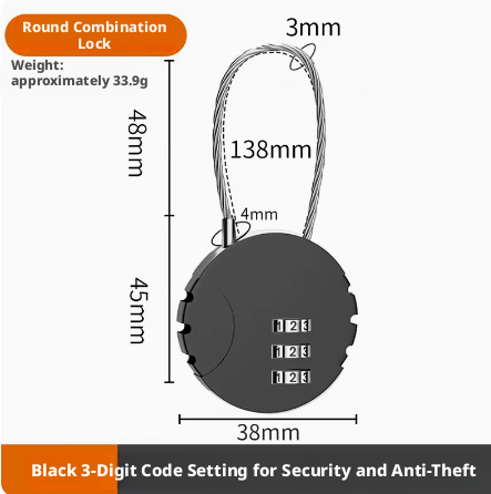 Steel Wire Lock-Black Round-1 Pack