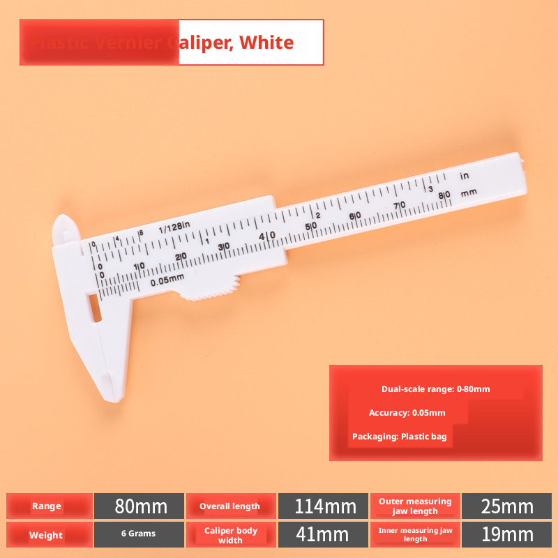 Plastic Vernier Calipers-80mm-Aurora White-1 pack