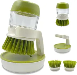 Soap Dispenser Dish Brush Palm Brush Scrub Brush Equipped With Storage Bracket And Drainage Base,Easy To Clean Kitchen Utensils And Sink,  For Cleaning Pan, Pot, Sink