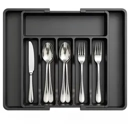 Expandable Utensil Tray For Kitchen, BPA Free Flatware And Cutlery Holder, Adjustable Plastic Storage For Spoons Forks Knives