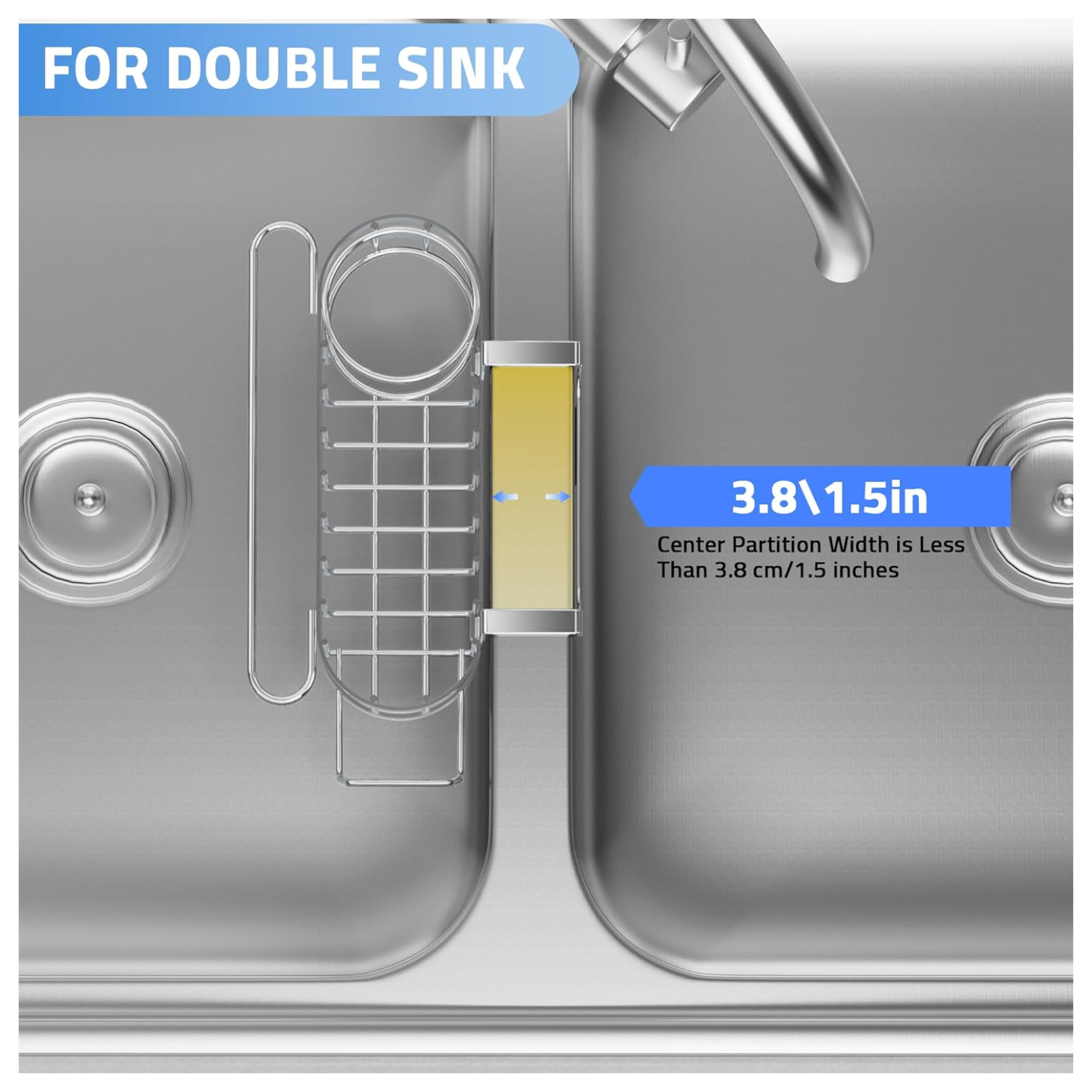 Kitchen Sink Caddy Sponge Holder In The Sink, Stainless Steel Kitchen Sink Organizer, Brush Holder Dish Cloth Hanger Sink Stopper Holder Hanging-Silver