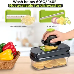 Vegetable Chopper, 12 In 1 Food Veggie Chopper Cutter With Container  7 Sharp Blades Dice, Slice, Shred And Grate For Salads, Onions And Meal Prep With A Non-Slip Base And Drain Basket