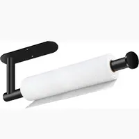 Product image of Black Under-Cabinet Paper Towel Holder - Self Adhesive & Drill Mount Stainless Steel Organizer