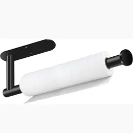 Black Under-Cabinet Paper Towel Holder - Self Adhesive & Drill Mount Stainless Steel Organizer