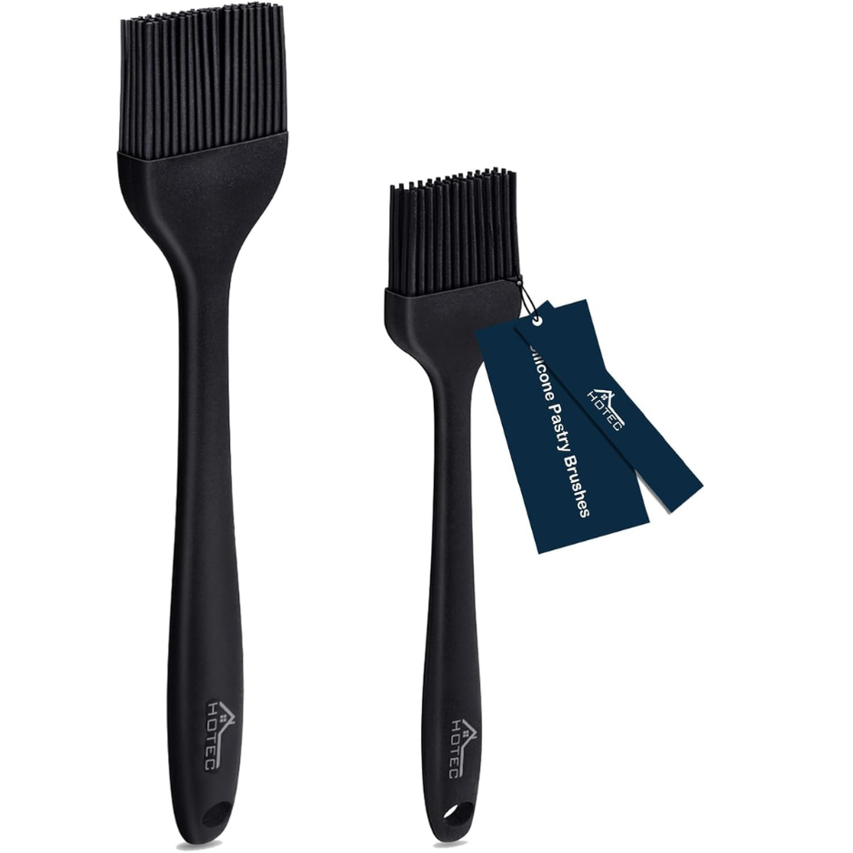 2-Pack Silicone Basting & Pastry Brushes Heat Resistant BPA-Free Oil & Sauce Spreader For BBQ, Baking & Cooking Black, 10.3