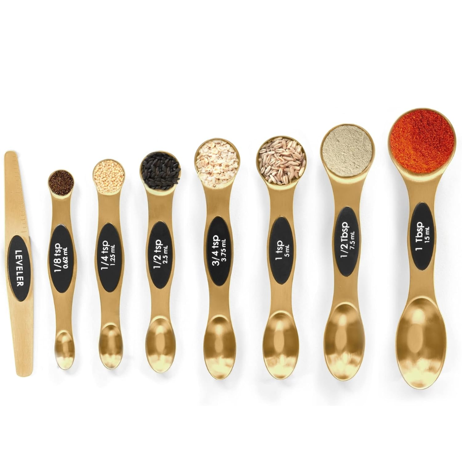 Magnetic Stainless Steel Measuring Spoons Set With Leveler - Stackable Dual-Sided Metal Spoons For Spice Jars & Baking
