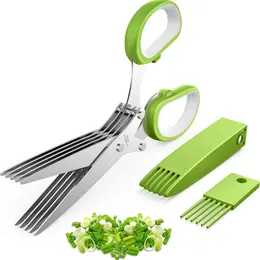 2026 Upgraded Stainless Steel Herb Scissors Multi-Blade Herb Shears & Cutter Tool For Kitchen Prep Green, 8.3