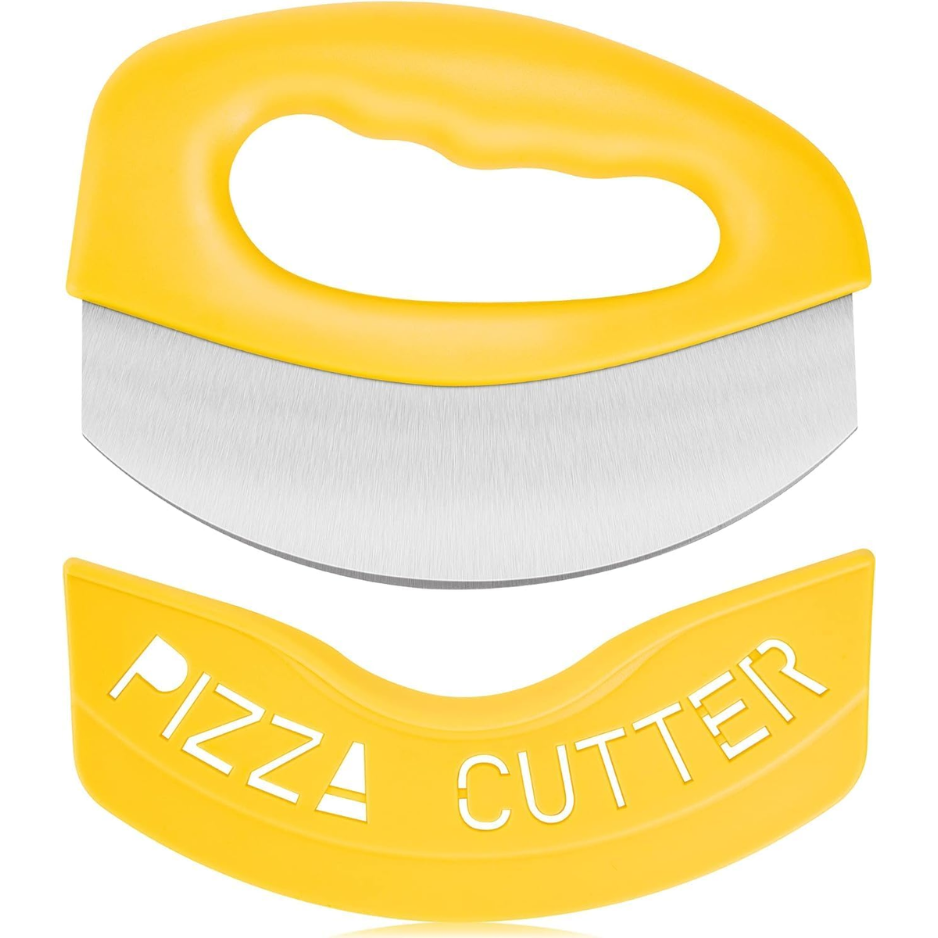 Heavy-Duty Stainless Steel Pizza Cutter Rocker With Protective Blade Cover - Super-Sharp Pizza Slicer Knife Yellow, 6x 4.5