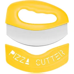 Heavy-Duty Stainless Steel Pizza Cutter Rocker With Protective Blade Cover - Super-Sharp Pizza Slicer Knife Yellow, 6x 4.5