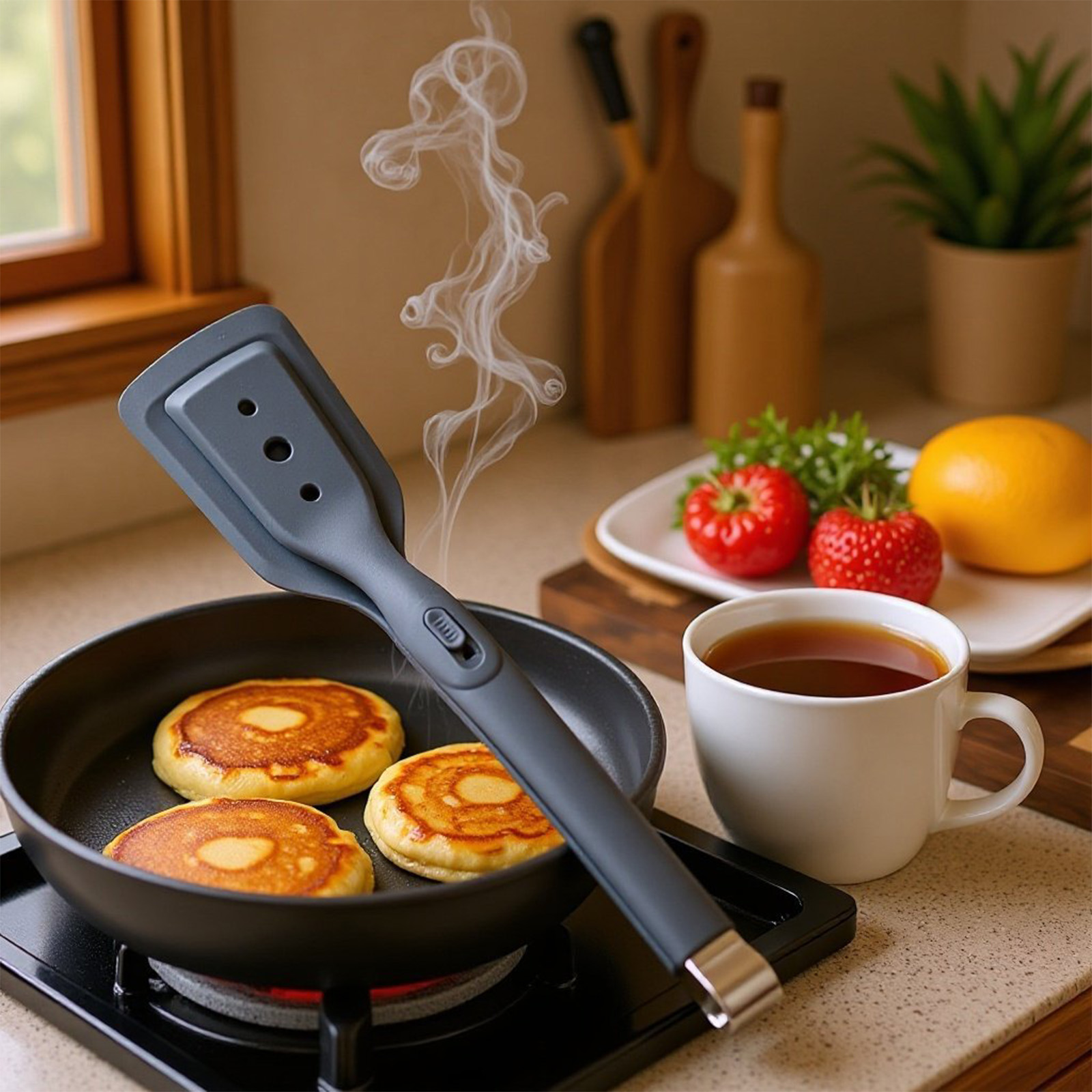 Main product image of 2-in-1 Silicone Spatula Tongs  11.6 Inch Heat-Resistant Kitchen Turner With Non Slip Locking Handle, Non Scratch Food Flipping Clamp For Steak, Fish, Eggs, Pancakes & More, Perfect For Home, Restaura