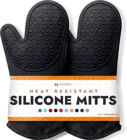 Product image of Black Silicone Oven Mitts, 500°F Heat Resistant, Cotton Lined, Long