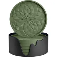 Product image of 6 Piece Olive Green Silicone Coaster Set with Holder, Non-Slip