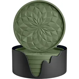 Product image of 6 Piece Olive Green Silicone Coaster Set with Holder, Non-Slip
