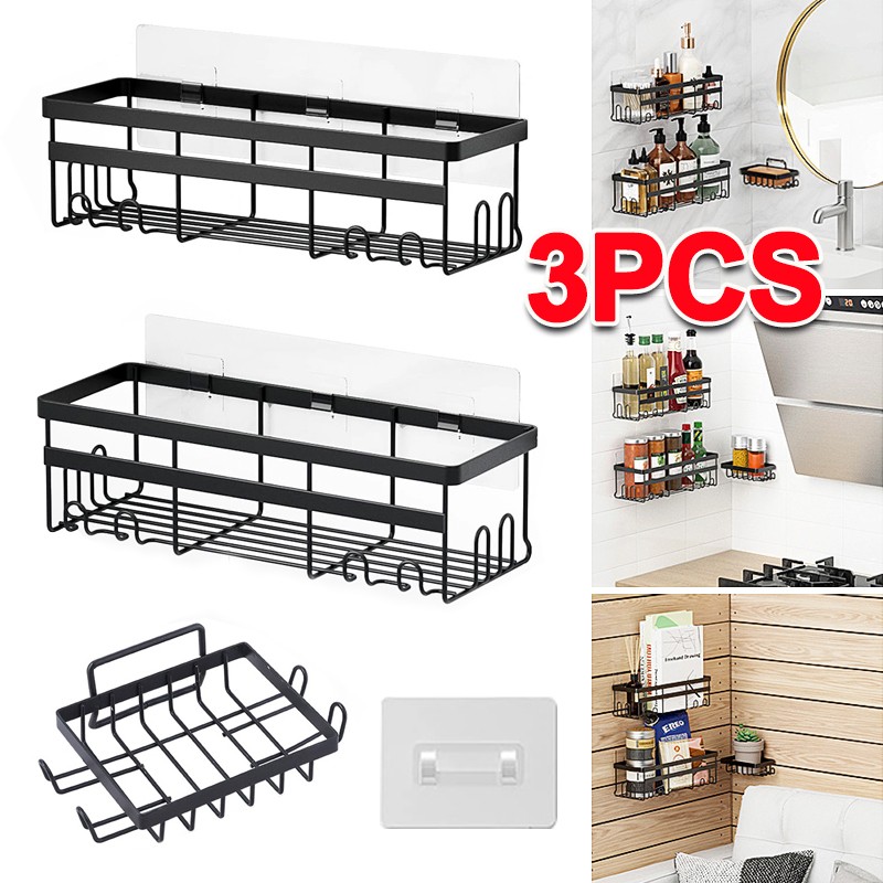 Main product image of 3-Pack Self-Adhesive Black Stainless Steel Shower Caddy Shelf