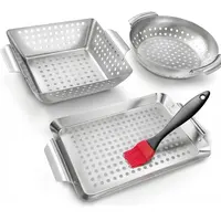 Product image of 3-Piece Stainless Steel Grill Basket Set with Basting Brush