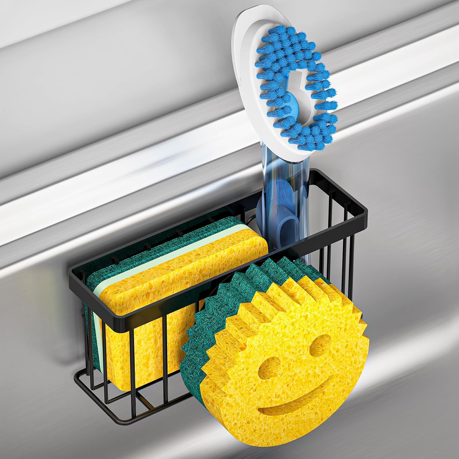 Main product image of Black Sink Sponge Holder, Suction Cup & Adhesive Mount