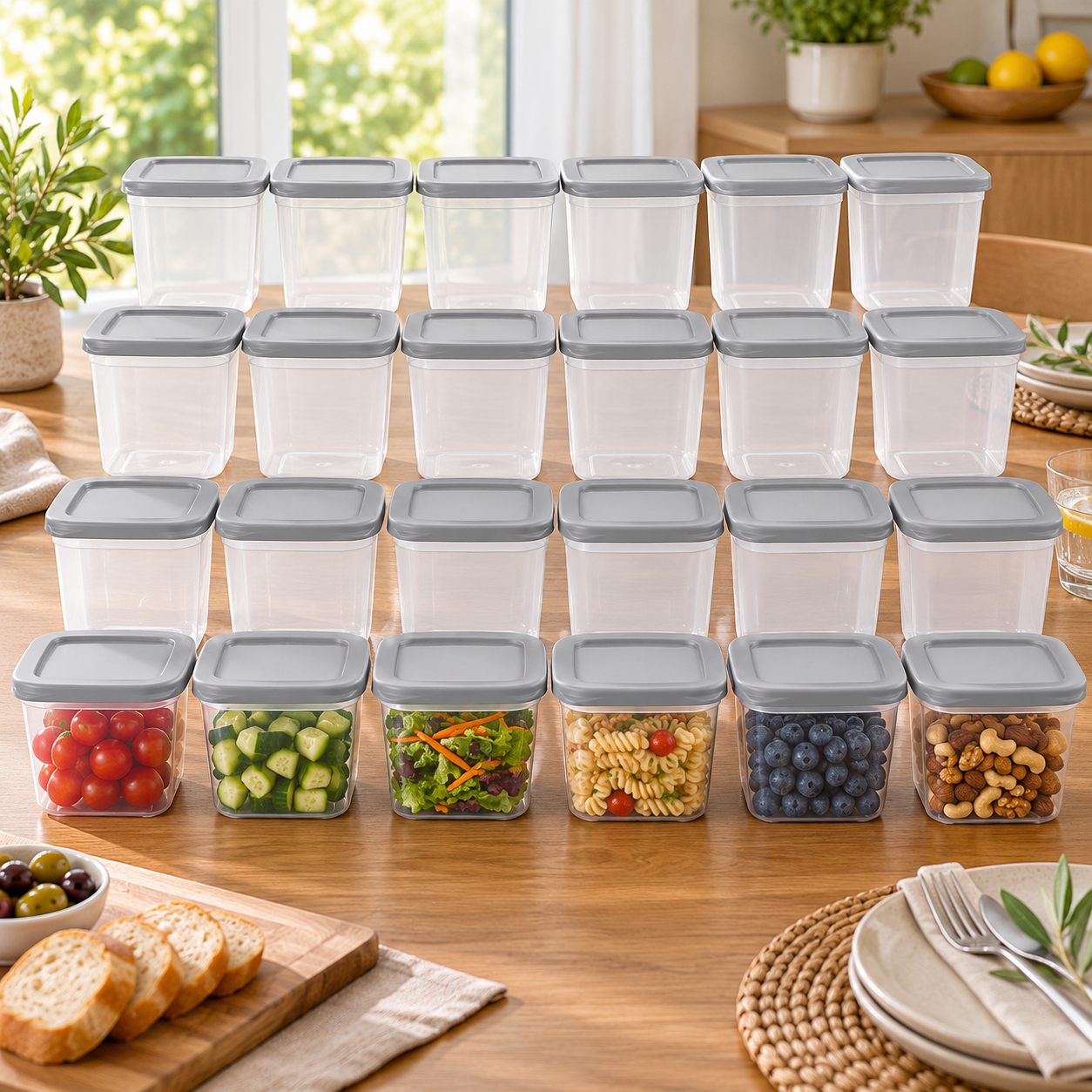 Main product image of Square Food Storage Container with Lid, Gray, 1 Liter Capacity