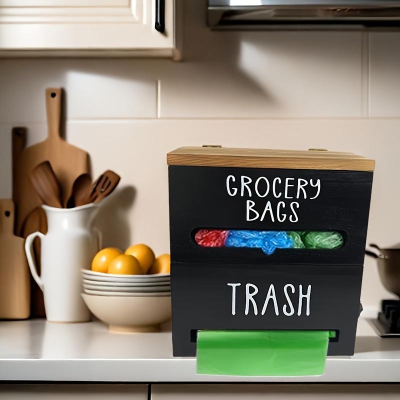 Main product image of FarmhouseStyle Wooden Shopping Bag Holder  2-Compartment Wall-Mounted Organizer For Kitchen Grocery Bags And Trash Bags