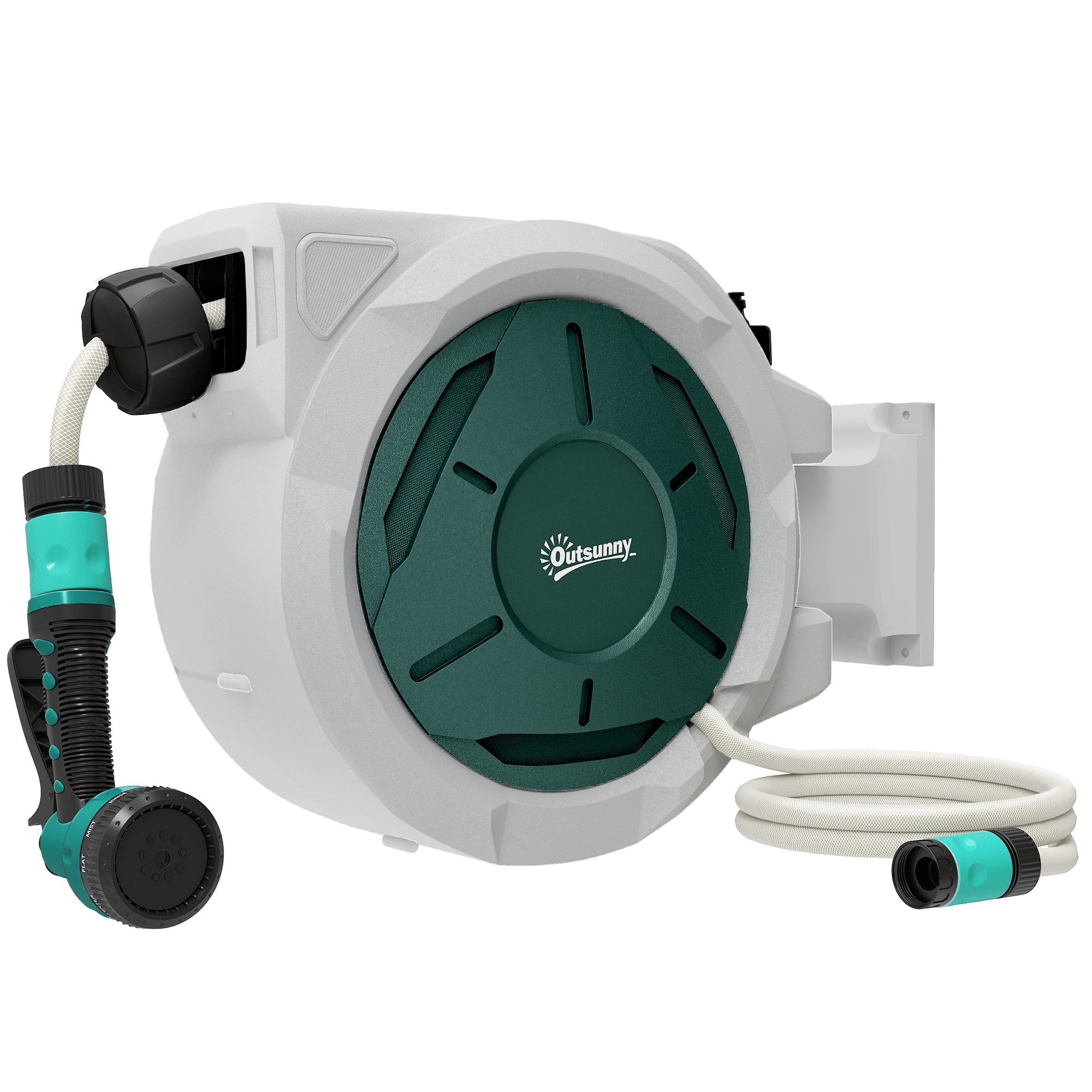 Retractable Hose Reel Wall Mounted, 30+2m Garden Hose Pipe Reel With Lock, Auto Rewind, 7 In 1 Spray Nozzle, Includes Wall Fixings, 180° Swivel, Outdoor Watering, 59 X 23 X 42 Cm, Grey