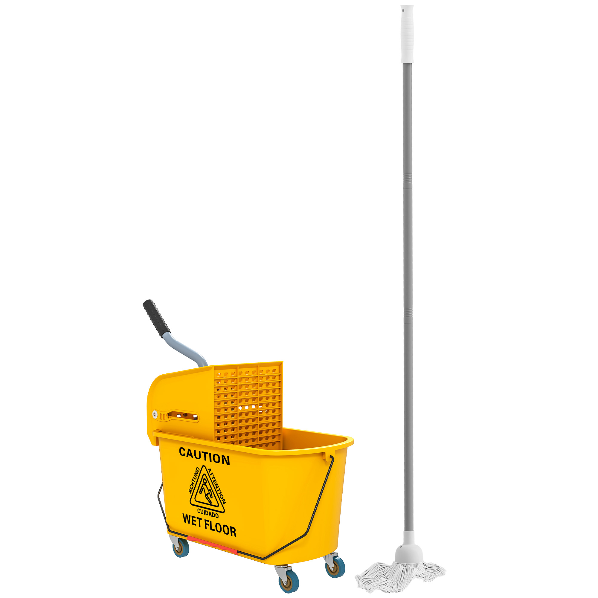 Main product image of 20 Litre Yellow Mop Bucket Set with Side Press Wringer and Wheels