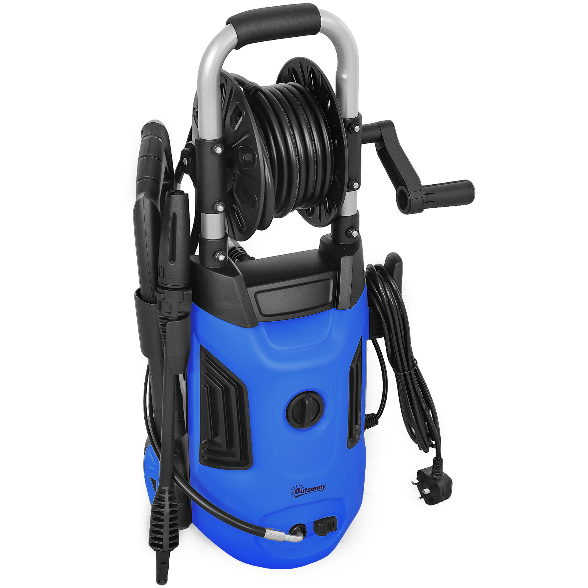 1800W High Pressure Washer, 150 Bar Pressure, 420 L/h Flow, Portable Power Washer Jet Wash Cleaner With Adjustable Nozzle, 6M Hose, Hose Reel, Steel Handle For Home Patio Car Driveway, Blue
