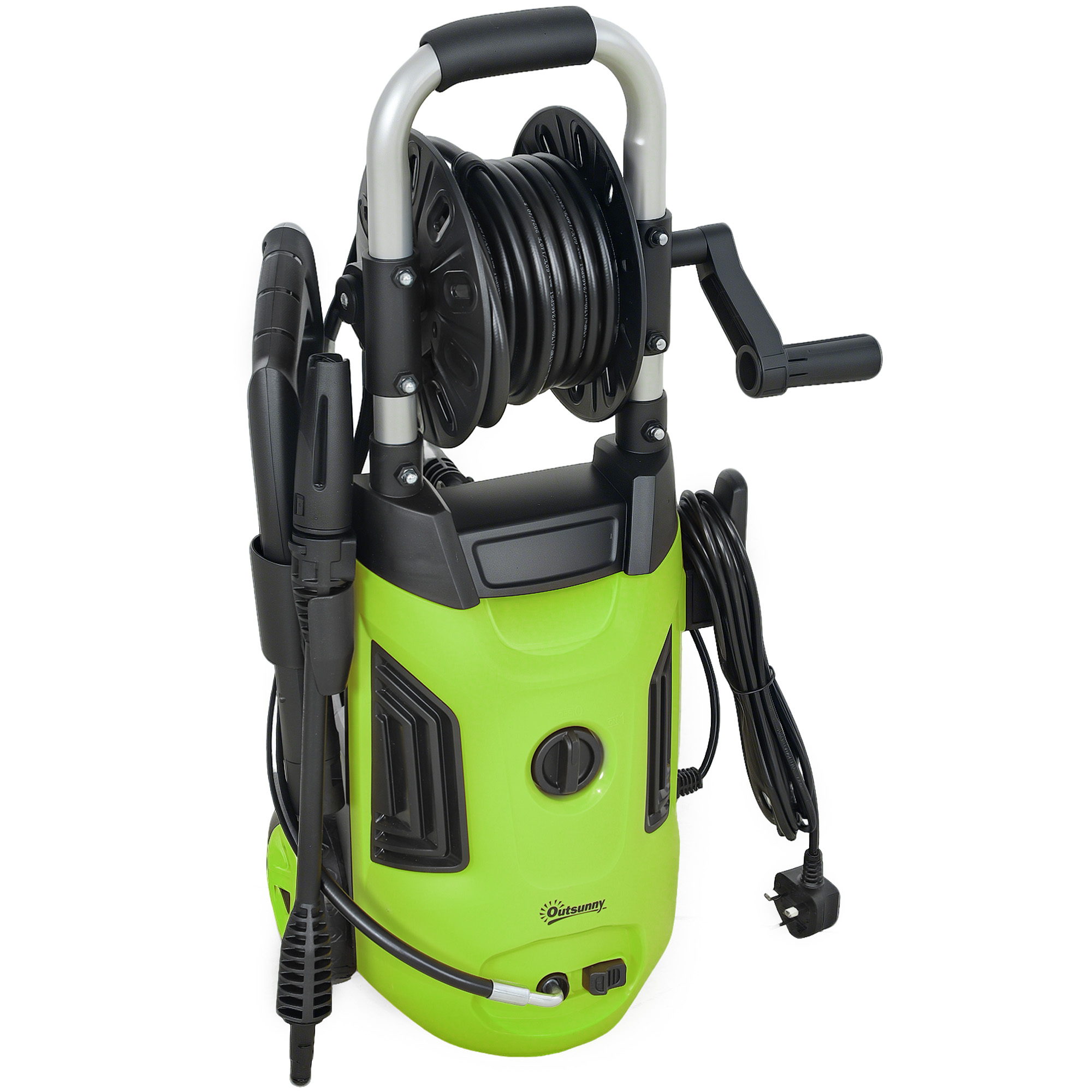 1800W High Pressure Washer, 150 Bar Pressure, 420 L/h Flow, Portable Power Washer Jet Wash Cleaner With Adjustable Nozzle, 6M Hose, Hose Reel, Steel Handle For Home Patio Car Driveway, Green