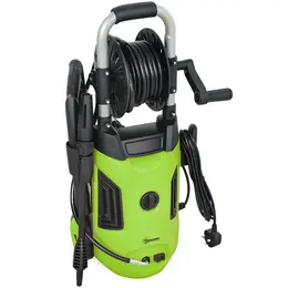 1800W High Pressure Washer, 150 Bar Pressure, 420 L/h Flow, Portable Power Washer Jet Wash Cleaner With Adjustable Nozzle, 6M Hose, Hose Reel, Steel Handle For Home Patio Car Driveway, Green