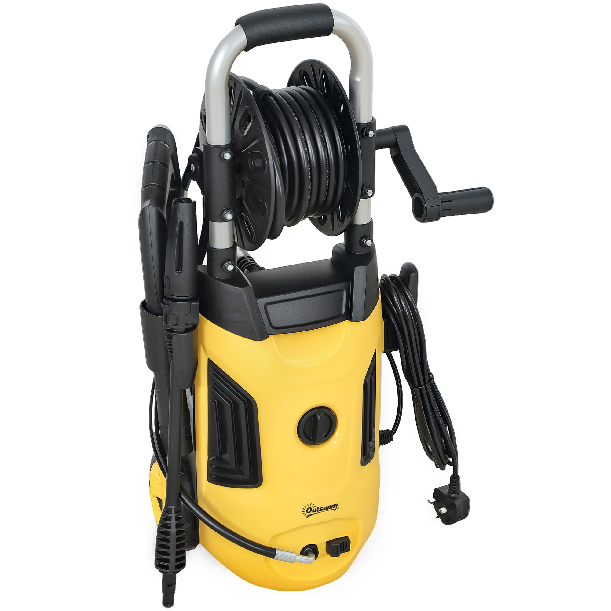 1800W High Pressure Washer, 150 Bar Pressure, 420 L/h Flow, Portable Power Washer Jet Wash Cleaner With Adjustable Nozzle, 6M Hose, Hose Reel, Steel Handle For Home Patio Car Driveway, Yellow