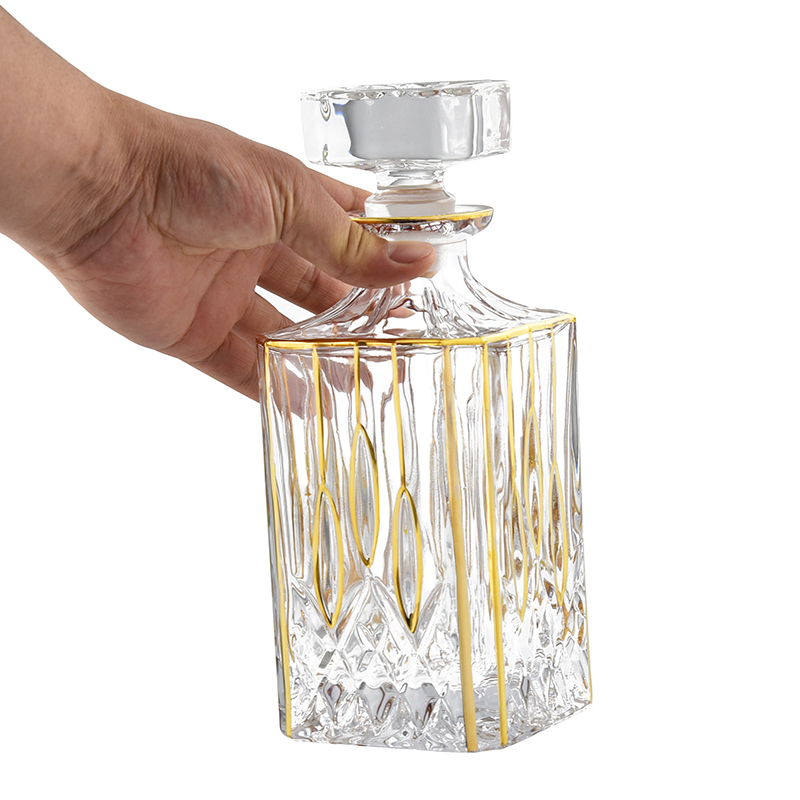 Main product image of 750ml Square Crystal Whiskey Decanter, Gold Trim, Airtight Stopper