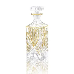 Product image of Wholesale Luxury Gold Rim Crystal Glass Whiskey Decanter, Square Diamond Cut Liquor Bottle With Glass Stopper For Home Bar