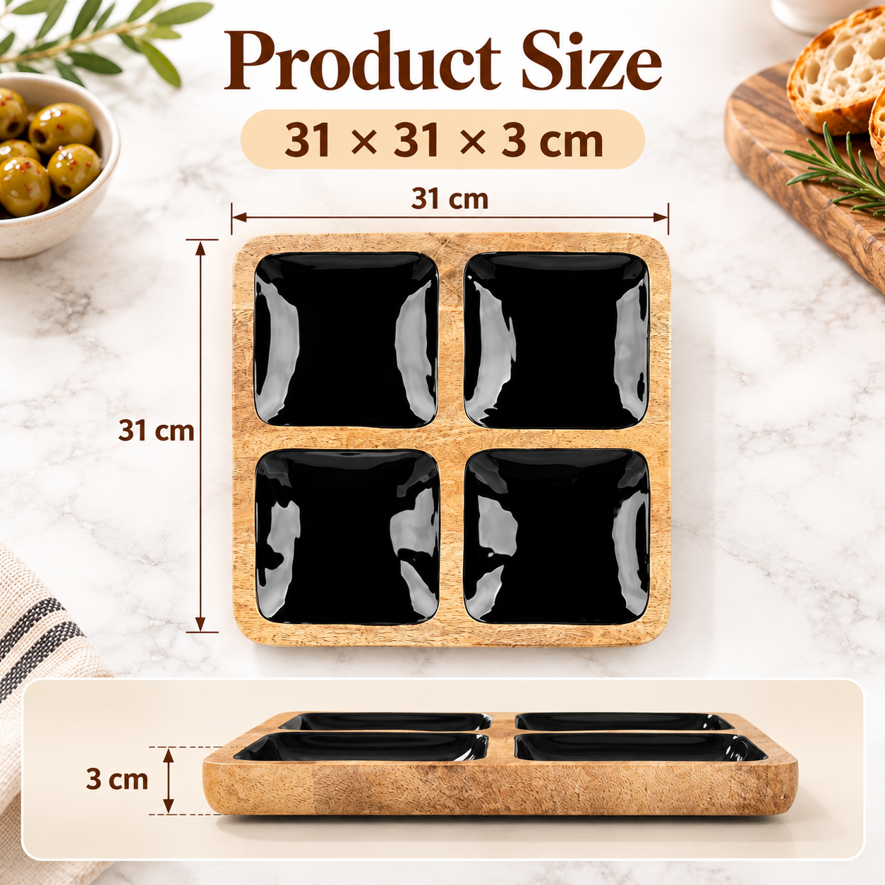 Main product image of Tray Square 4 Wood Handle Black