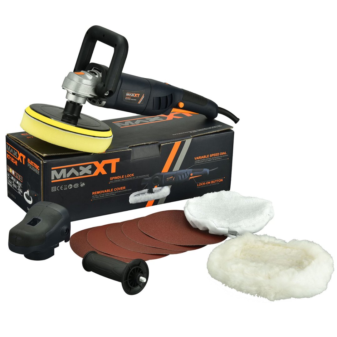 Car Buffer Polisher Rotary Variable Speed Car Polishing Machine 7 Inch Car Detailing Kit With D And Side Handle, Woolen Fleece Hood, Terry Polishing Bonnet, Sanding Discs