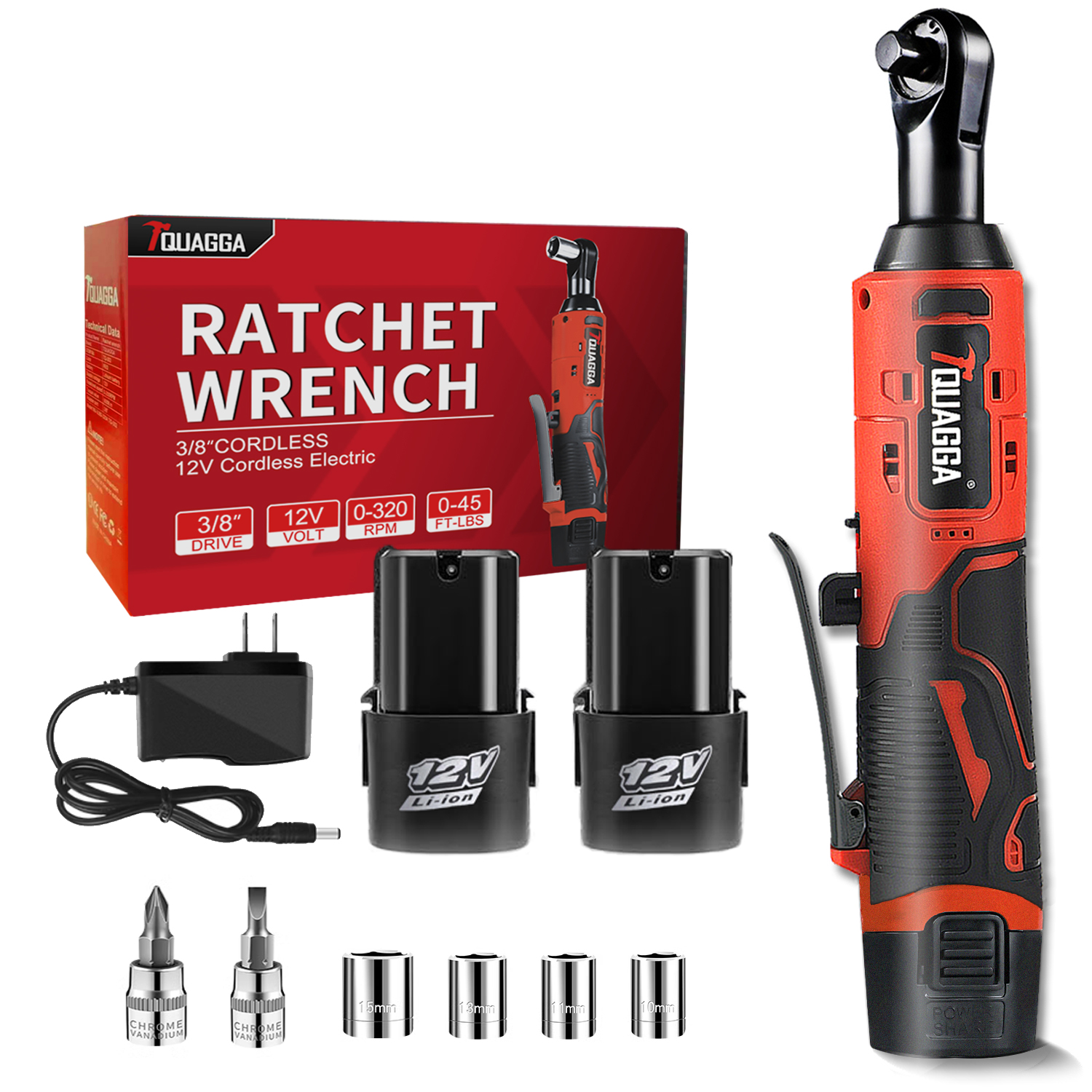 Main product image of TQUAGGA Cordless Electric Ratchet Wrench Set, 12V, 45ft-lbs, Variable Speed, 2 Batteries
