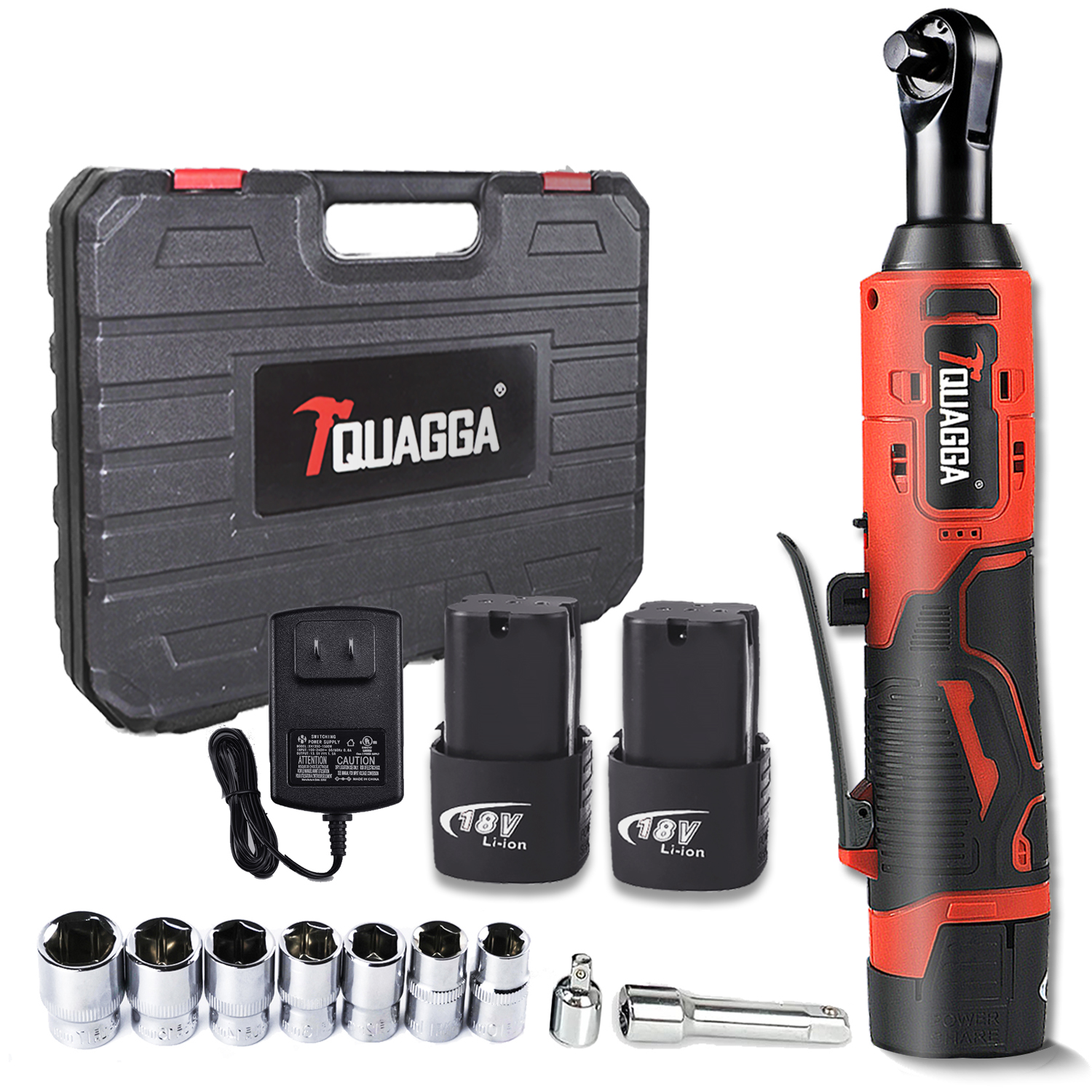 Main product image of TQUAGGA 18V Cordless Ratchet Wrench Set, Variable Speed, 45 ft-lbs, 2 Batteries