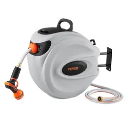 1/2" x 131.23 ft Retractable Hose Reel, Wall Mount, Auto-Rewind, 180° Swivel