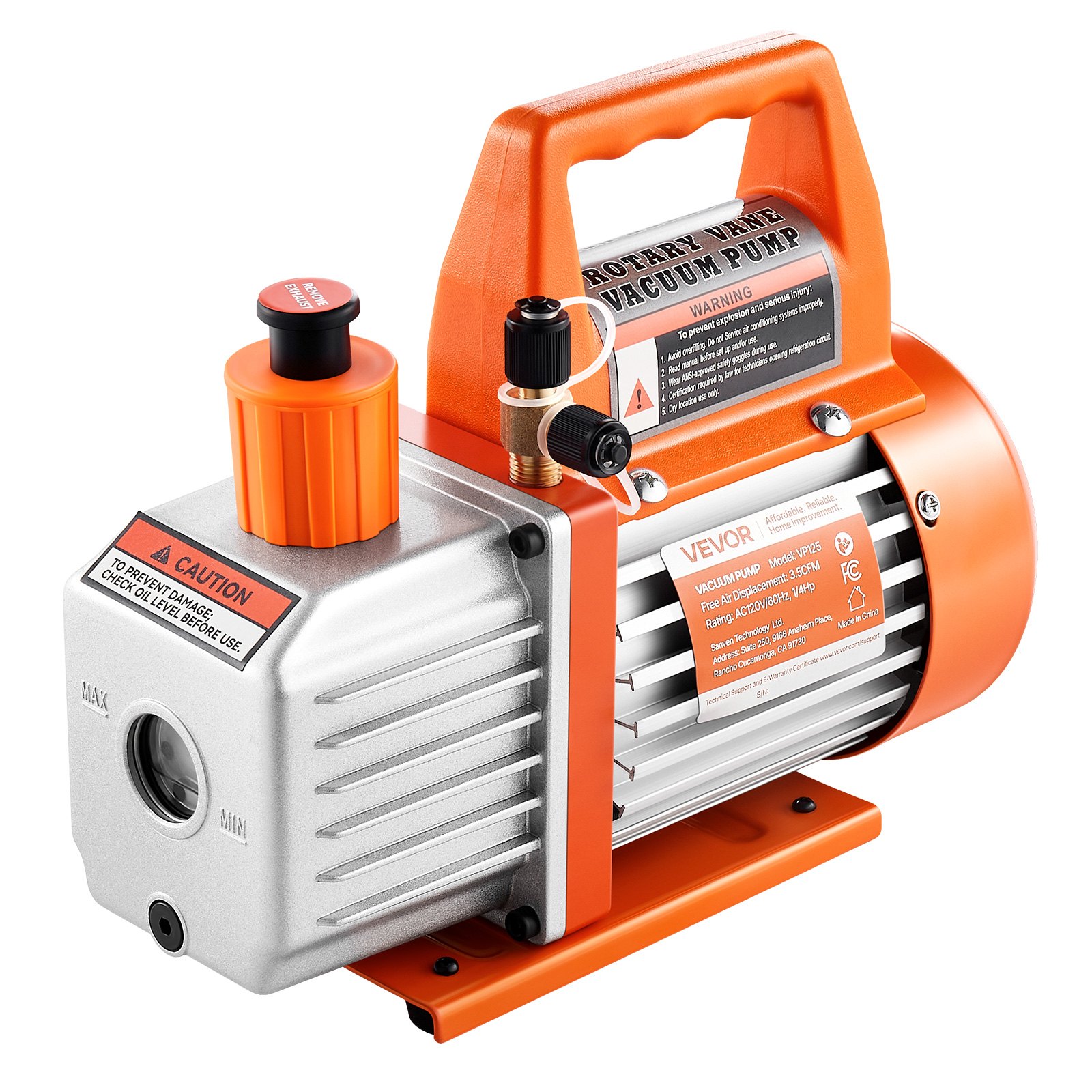AC Vacuum Pump 3.5 CFM HVAC Single Stage Rotary Vane Vacuum Pump Oil Included