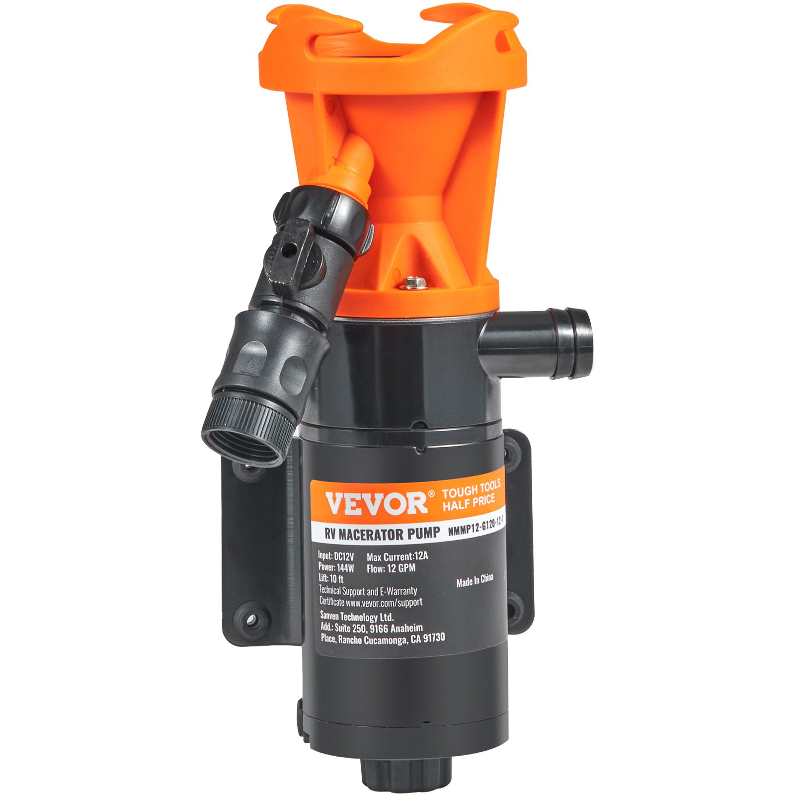 RV Portable Macerator Pump, 12V, 12GMP Quick Release RV Waste Pump, RV Sewage Sewer Pump With Detachable Quick Connection Valve Metal Hose Clamp Power Cord, For RV Boat Marine Motorhome Camper