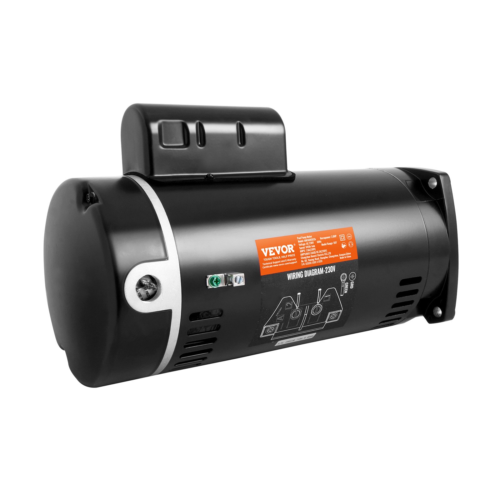 2 HP Pool Pump Motor, 56Y Frame, 230V (7.8 Amps) 3450 RPM, 60Hz, 1.3 Service Factor, 50μF/250V Capacitor, CCW Rotation Square Flange Replacement Motor
