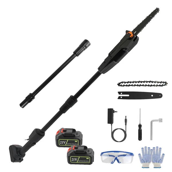 6in Cordless Pole Saw 7.4FT Maximum Extendable Length 35FT/S Speed Electric Pole Chainsaw 2Pcs 3.0Ah Batteries And Charger Included For Pruning Trimming