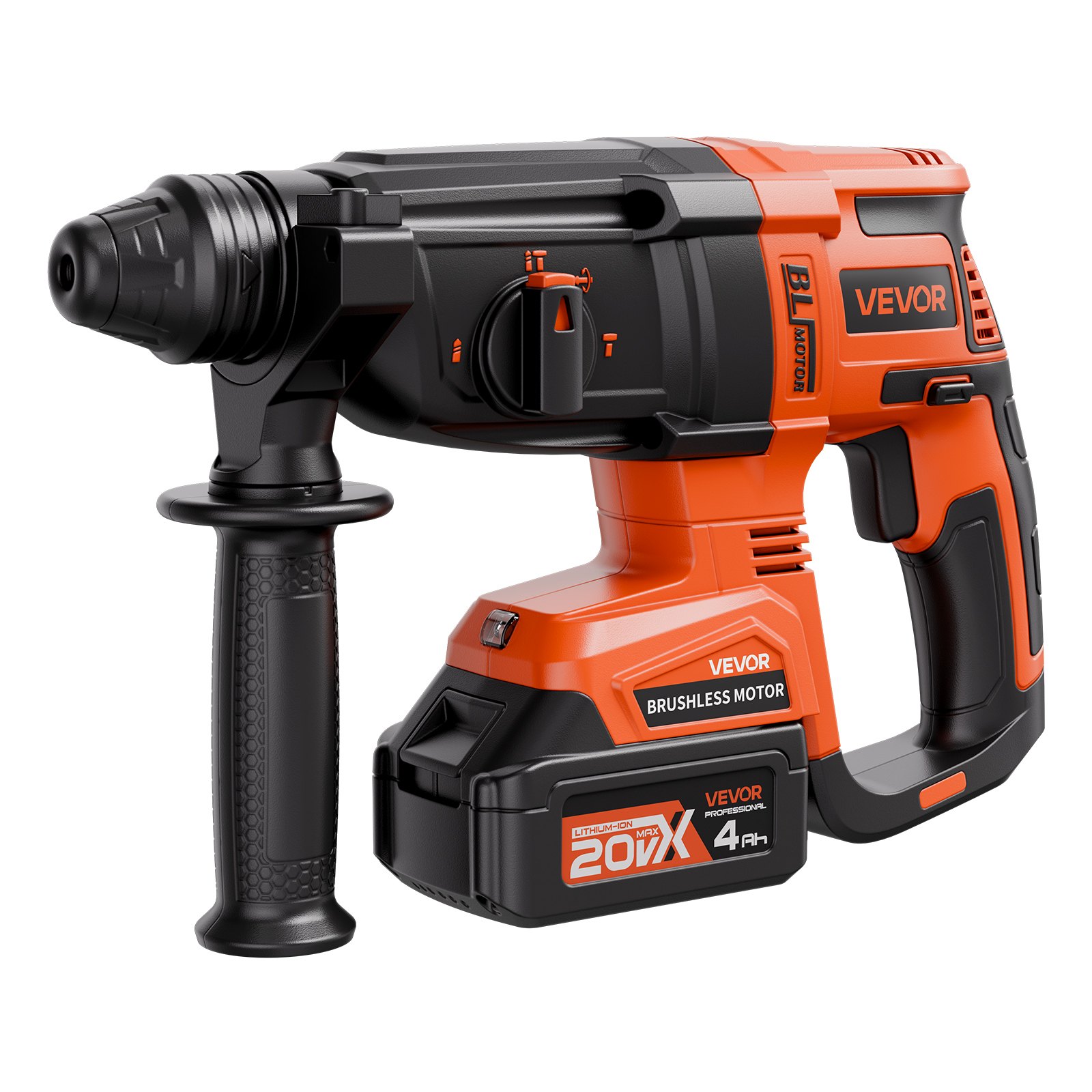 20V SDS-Plus Brushless Cordless Rotary Hammer Drill Kit 1.1 In 1200RPM 4Function